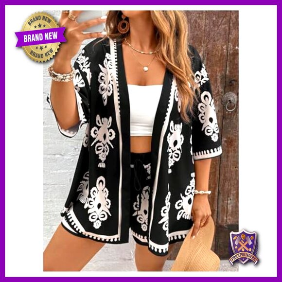 Plus Size Leopard Print Kimono Shorts Set Summer Vacation Outfit - Picture 5 of 5